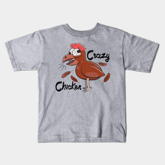 Crazy Shocked Farm Chicken Funny Cartoon Brown Kids T-Shirt by Dad n Son Designs